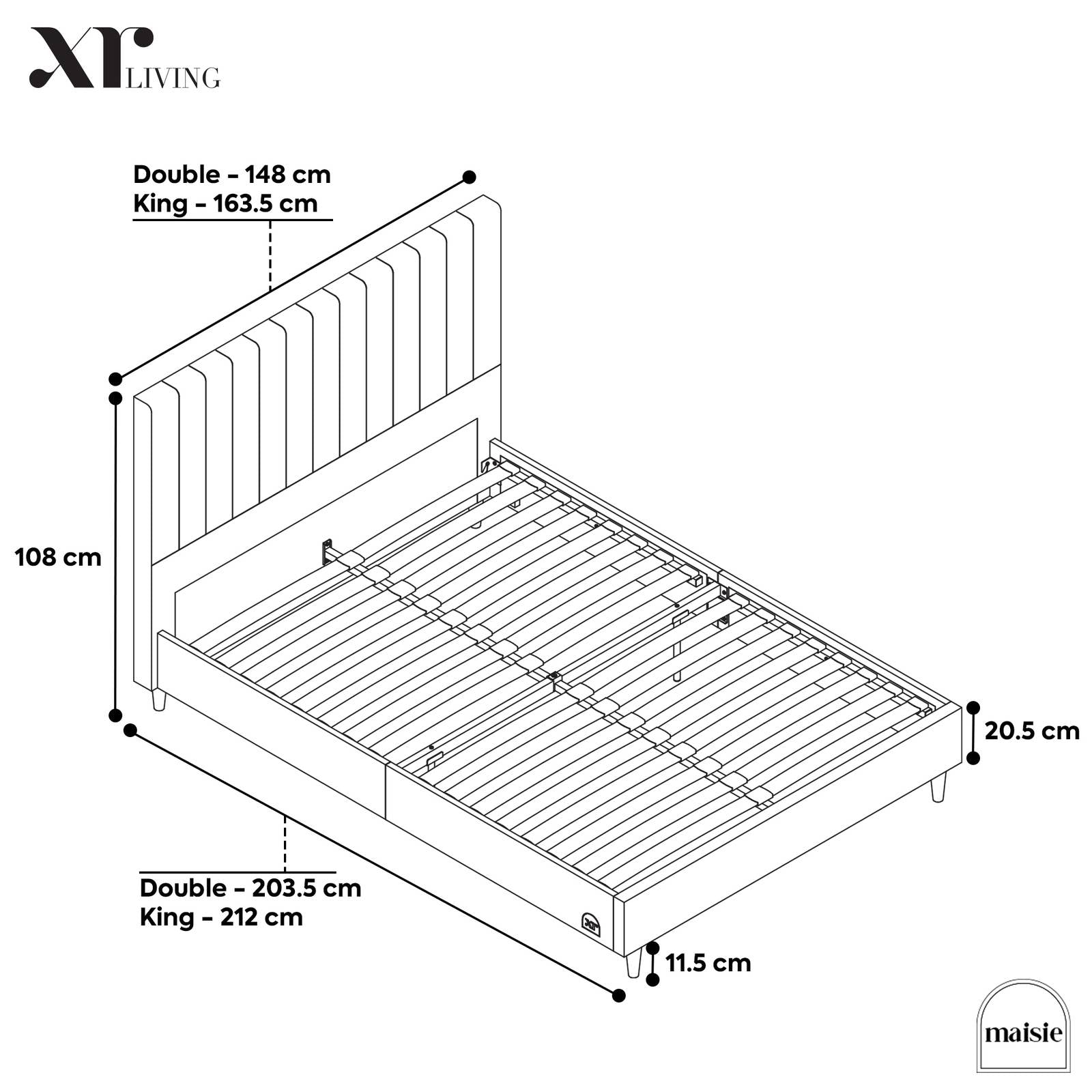 Maisie Upholstered Bed Frame with LED Lighting - Navy Blue (2 Sizes)