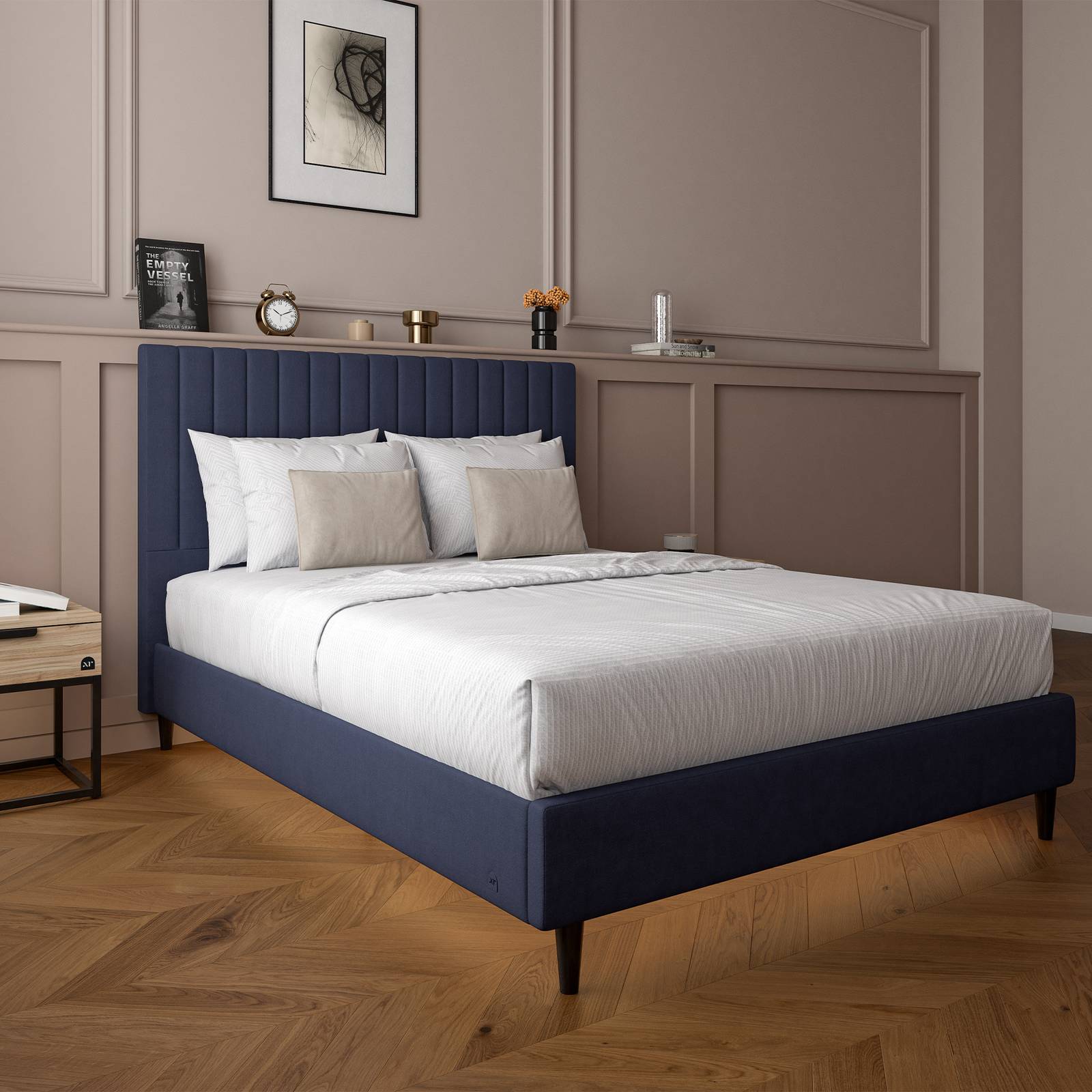 Maisie Upholstered Bed Frame with LED Lighting - Navy Blue (2 Sizes)