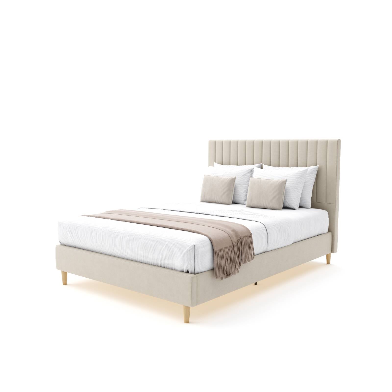 Maisie Upholstered Bed Frame with LED Lighting - Natural Stone (2 Sizes)