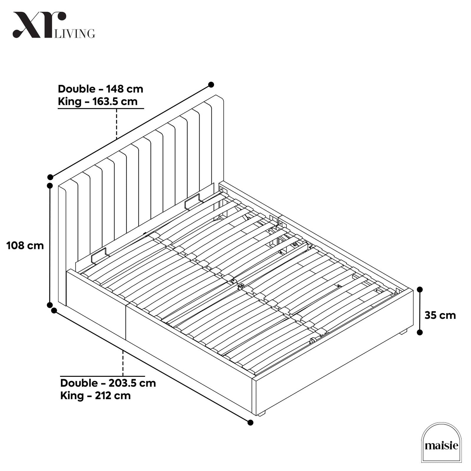 Maisie Upholstered Ottoman Bed with LED Lighting - Natural Stone (2 Sizes)