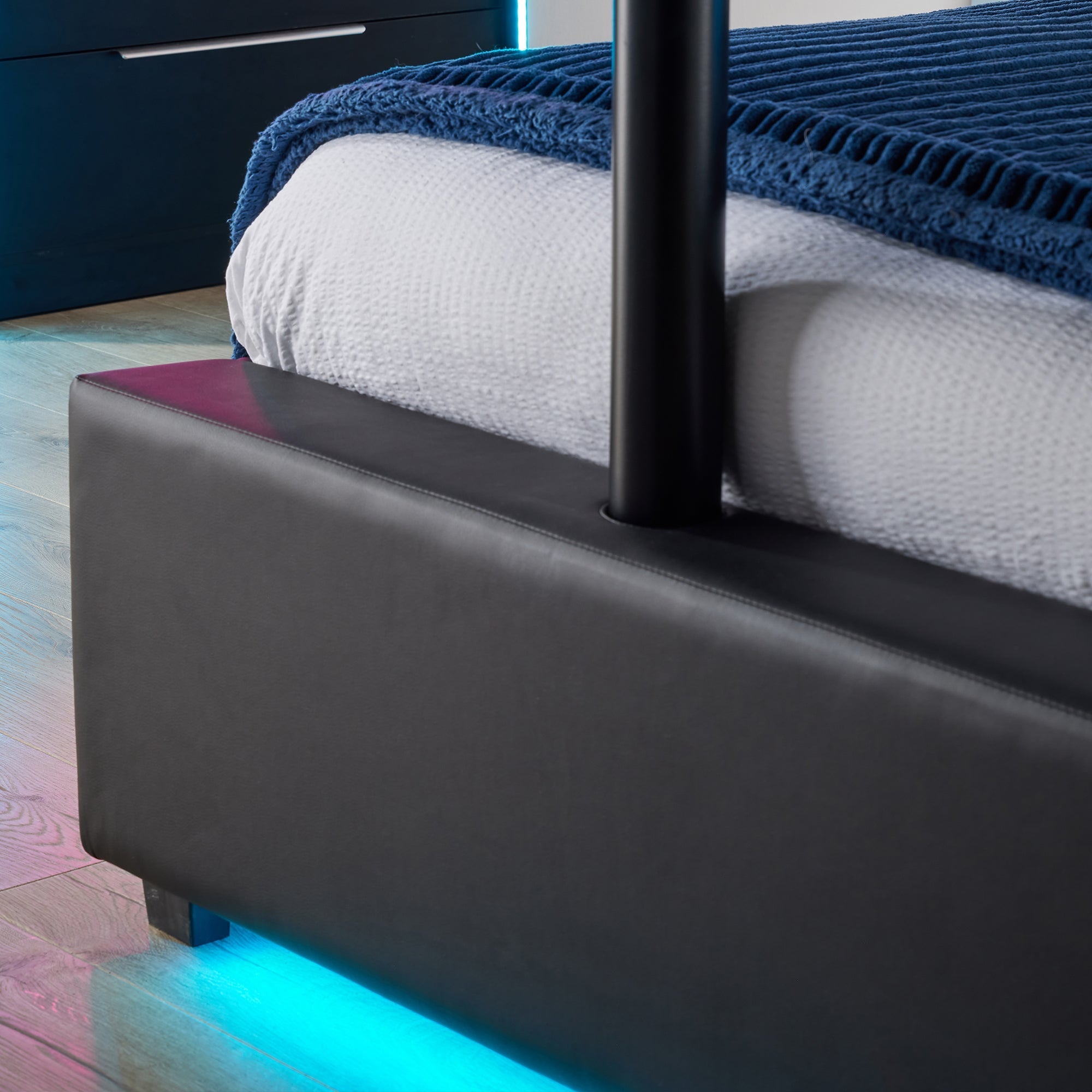 Ava Upholstered TV Bed with LED Lights - Black (4 Sizes)