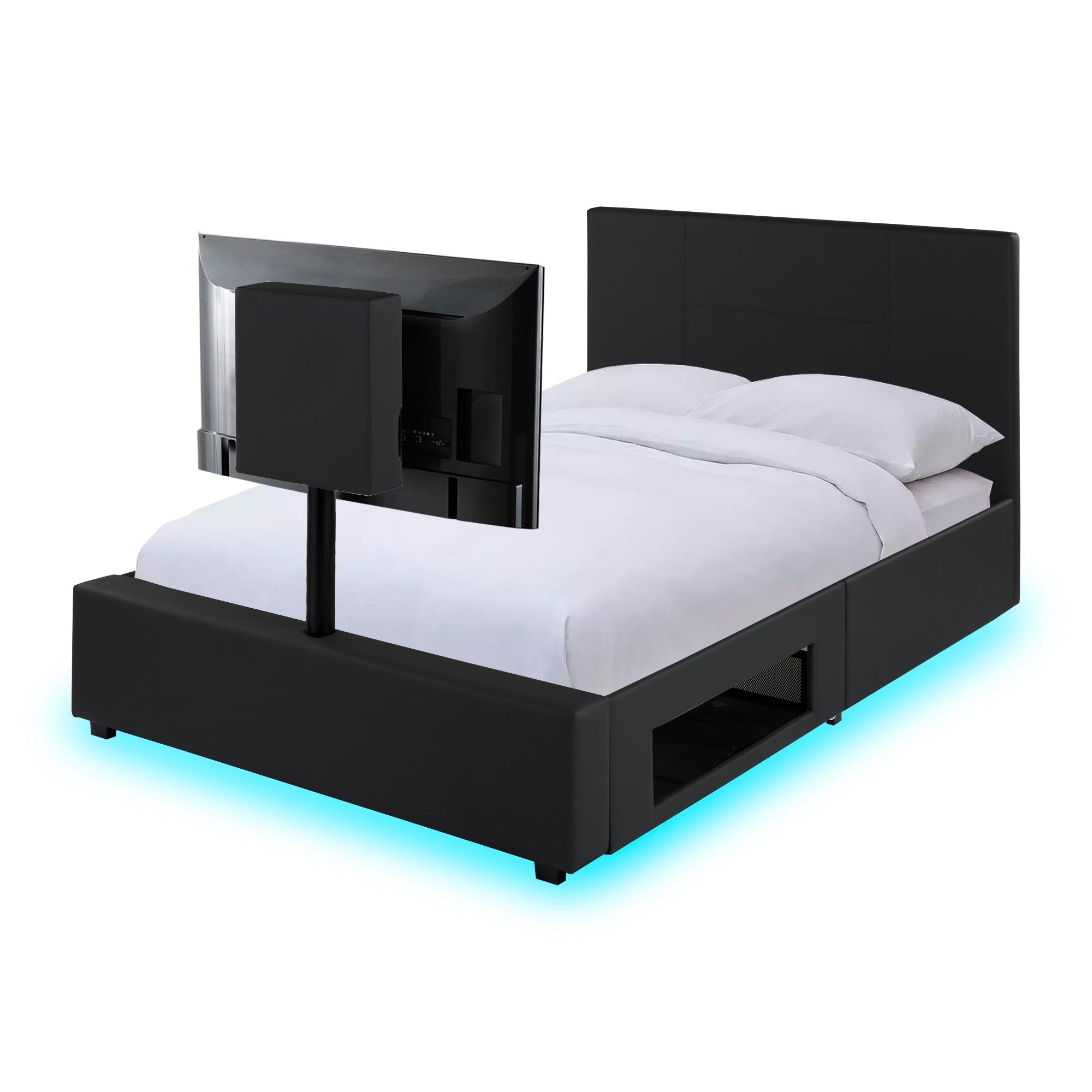 Ava Upholstered TV Bed with LED Lights - Black (4 Sizes)