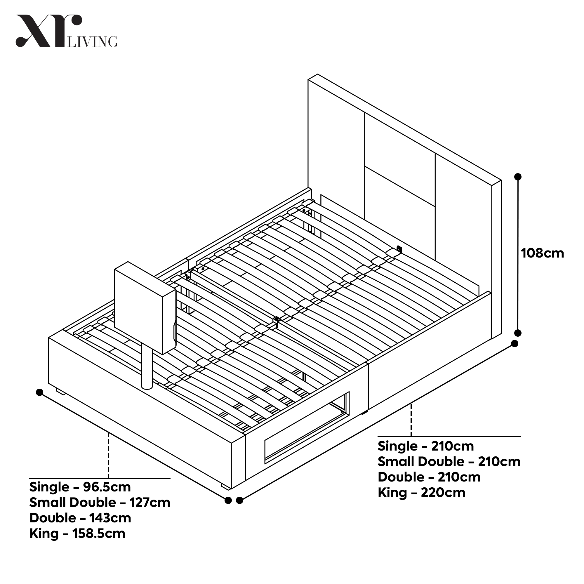 Ava Upholstered TV Bed with LED Lights - Black (4 Sizes)