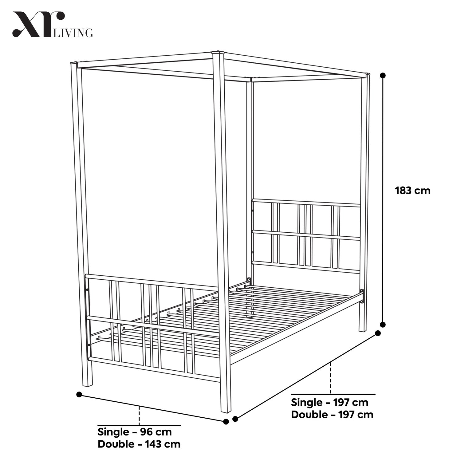 Fern Four Poster Single Bed with LED Lighting - Black