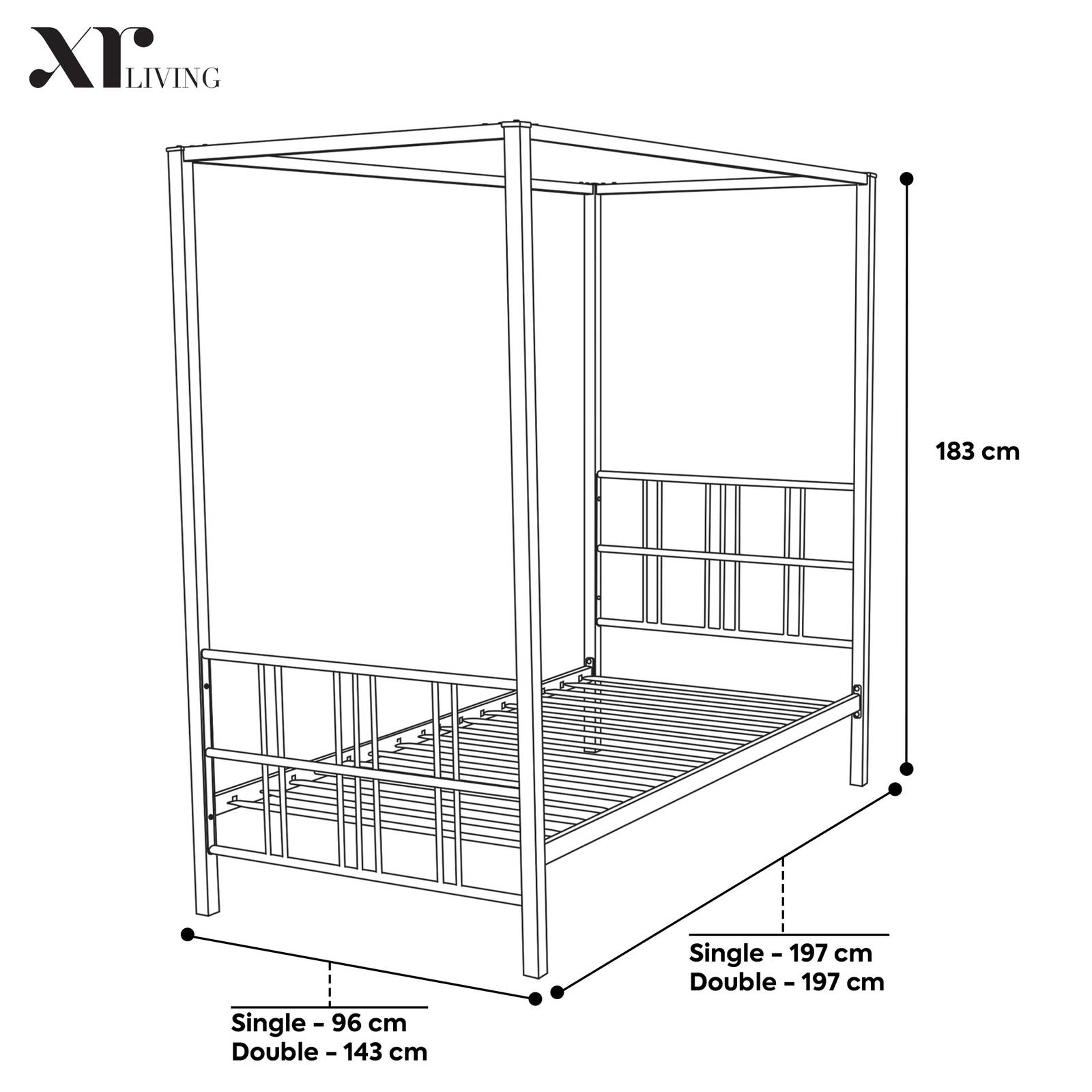 Fern Four Poster Double Bed with LED Lighting - Black